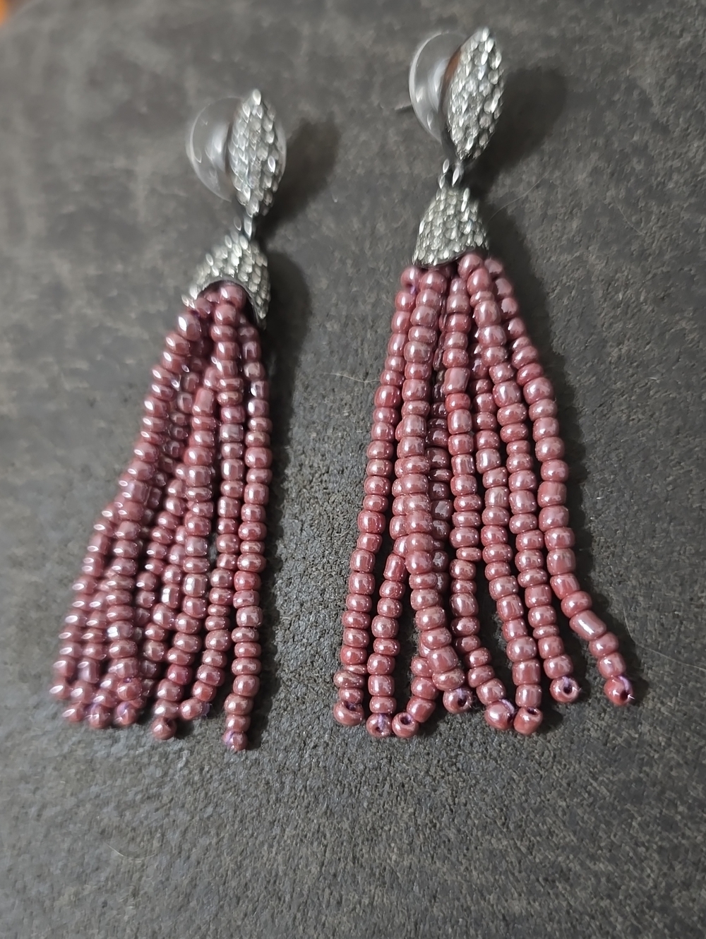 Beaded Tassel Drop Earrings - Pink